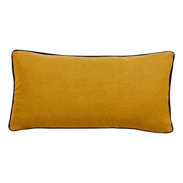 Kuddfodral i tvättat linne - Foder i tvättat bomull - Svart flätfinish "Prélude" Sydvind - Prélude Guld - 55 x 110 cm