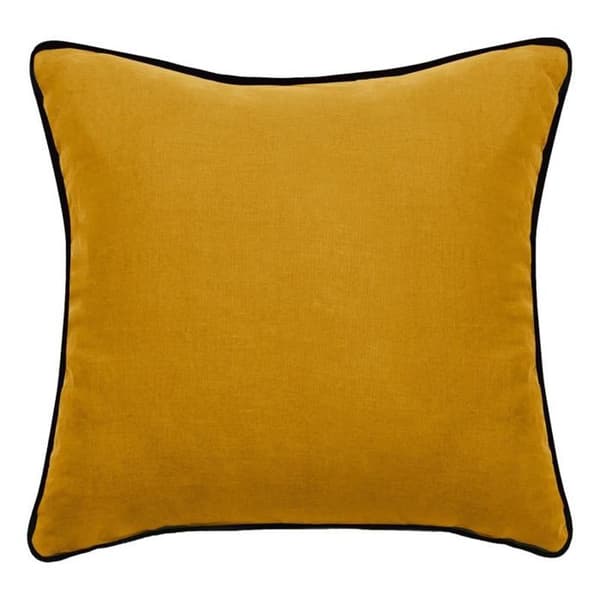 Kuddfodral i tvättat linne - Foder i tvättat bomull - Svart flätfinish "Prélude" Sydvind - Prélude Guld - 45 x 45 cm