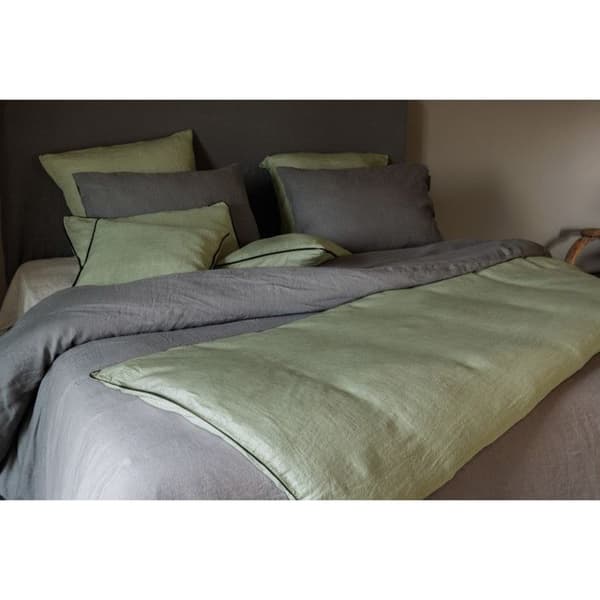 Kuddfodral i tvättat linne - Foder i tvättat bomull - Svart flätfinish "Prélude" Sydvind - Prélude Khaki - 55 x 110 cm