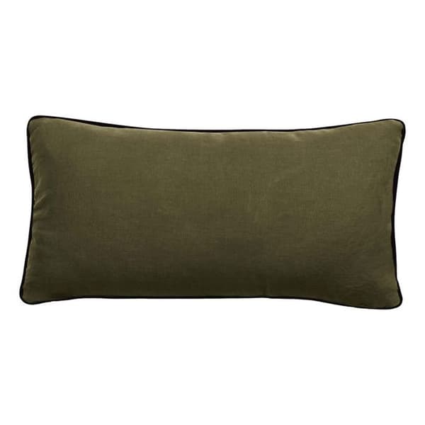 Kuddfodral i tvättat linne - Foder i tvättat bomull - Svart flätfinish "Prélude" Sydvind - Prélude Khaki - 55 x 110 cm
