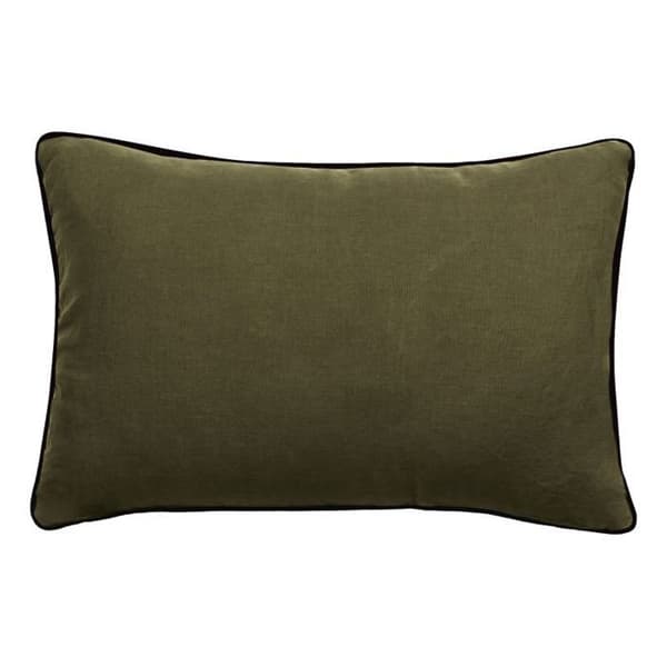 Kuddfodral i tvättat linne - Foder i tvättat bomull - Svart flätfinish "Prélude" Sydvind - Prélude Khaki - 40 x 60 cm