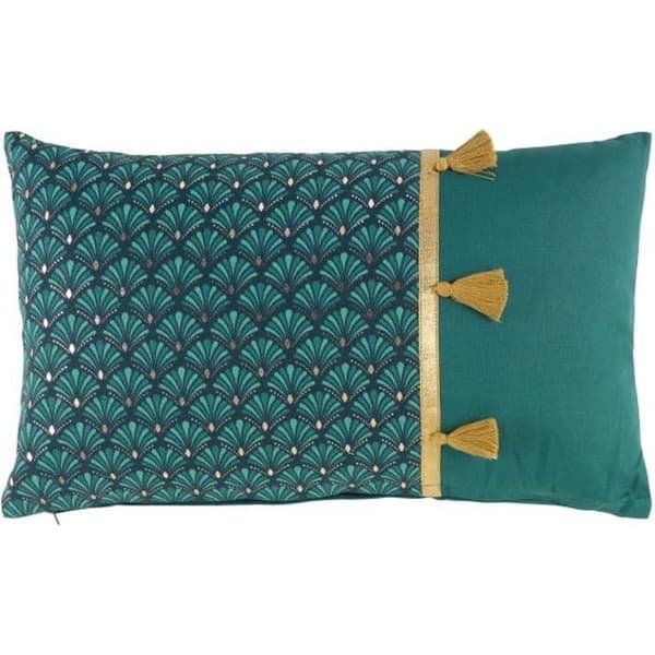 Kudde med avtagbart pompomfodral 30x50 cm i blå bomull - CDaffaires - Artchic - Modernt - Design