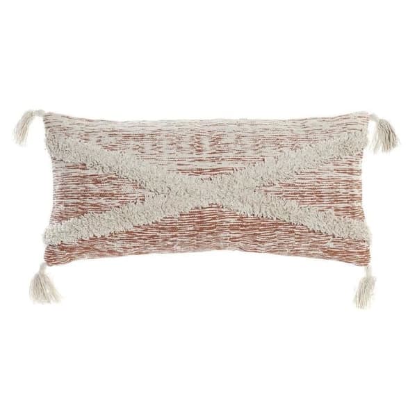 kudde 60 x 10 x 30 cm beige orange fransar