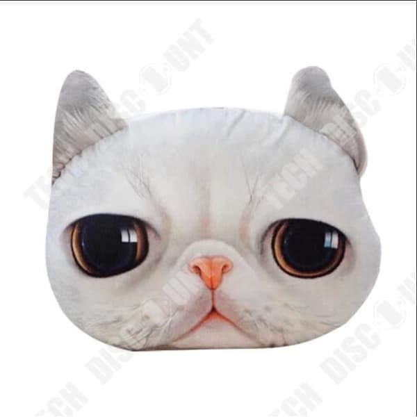 TD® Rolig 3D Cat Print Kudde Kreativ Söt Plysch Doll Present Hem Mjuk kattmatta Färg: Vit