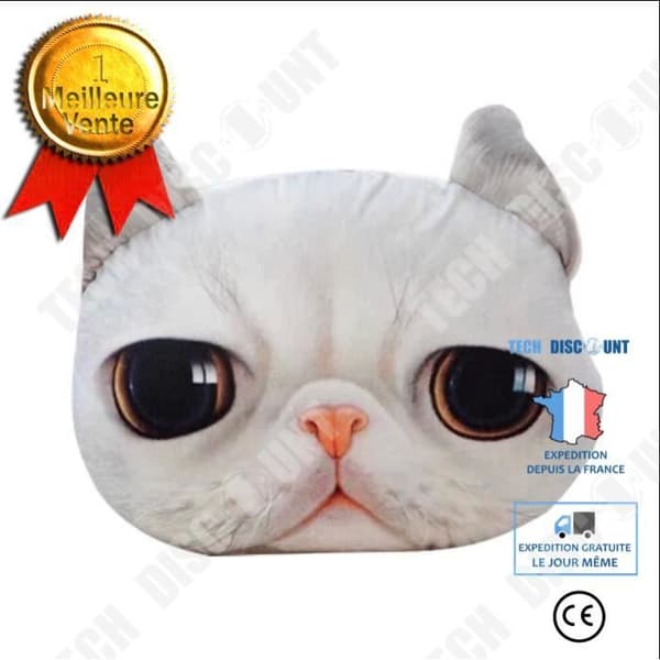 TD® Rolig 3D Cat Print Kudde Kreativ Söt Plysch Doll Present Hem Mjuk kattmatta Färg: Vit