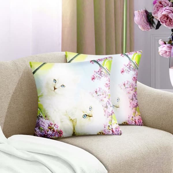 Set av 2 Kuddöverdrag 40x40 cm Mönster Vit Katt