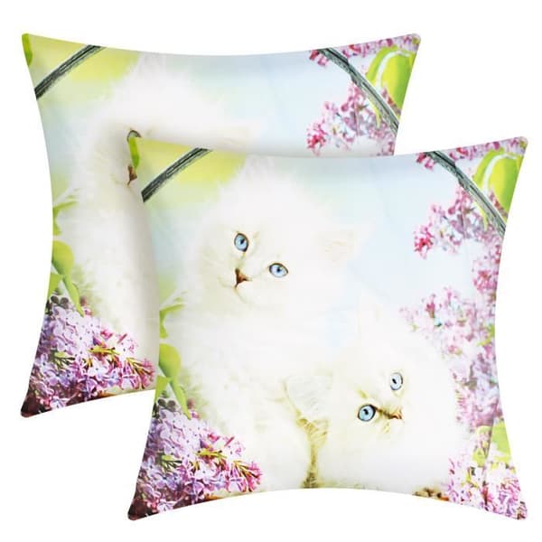 Set av 2 Kuddöverdrag 40x40 cm Mönster Vit Katt