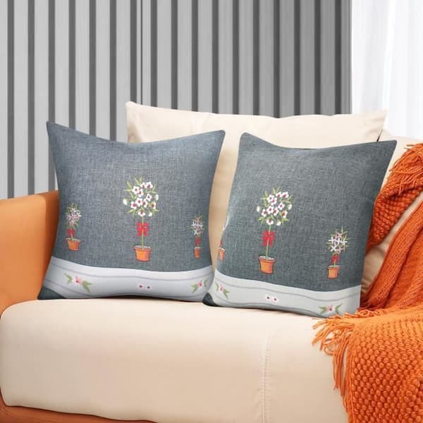Set med 2 Kuddöverdrag 40x40 cm Broderad Blomma i Kruka