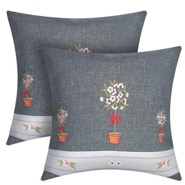 Set med 2 Kuddöverdrag 40x40 cm Broderad Blomma i Kruka