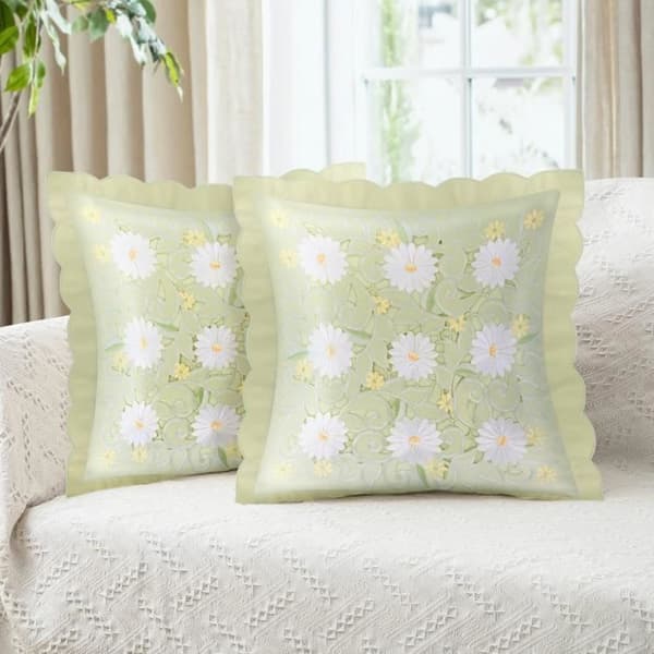 Set med 2 Kuddöverdrag 40x40 cm Broderad Blomma Marguerit
