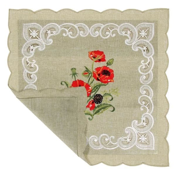 Set med 2 Prydnader 40x40 cm Broderad Blomma Vallmo