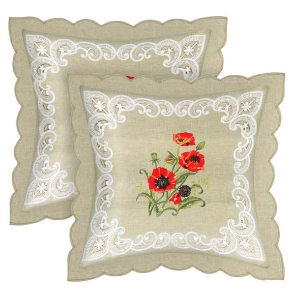Set med 2 Prydnader 40x40 cm Broderad Blomma Vallmo