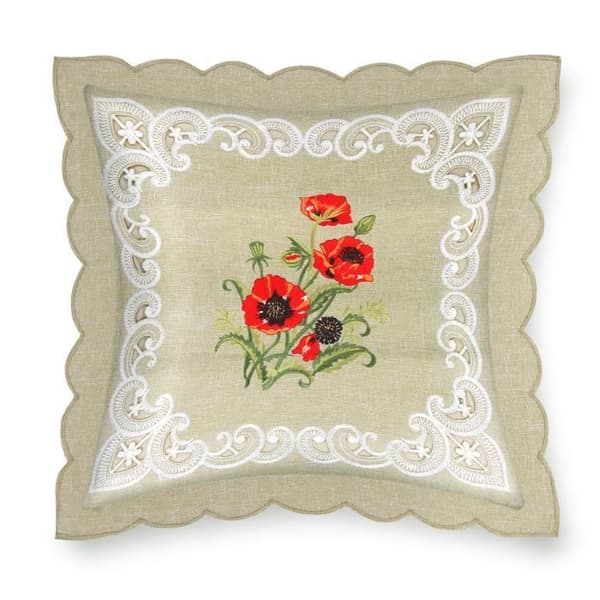 Set med 2 Prydnader 40x40 cm Broderad Blomma Vallmo
