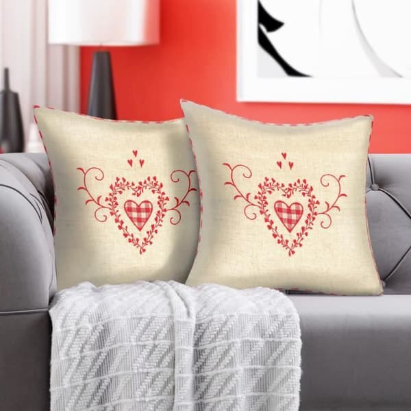 Set med 2 Kuddfodral 40x40 cm Broderad Hjärtan i Rutigt