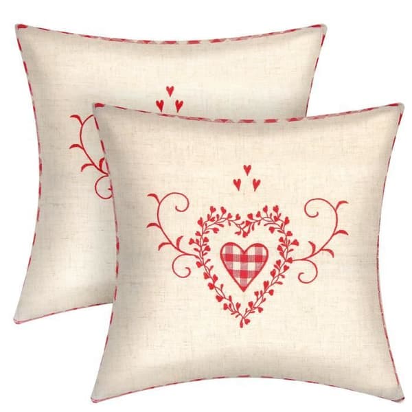 Set med 2 Kuddfodral 40x40 cm Broderad Hjärtan i Rutigt