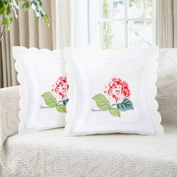Set med 2 Kuddöverdrag 40x40 cm Broderad Hortensia Blomma Rosa