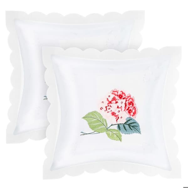 Set med 2 Kuddöverdrag 40x40 cm Broderad Hortensia Blomma Rosa