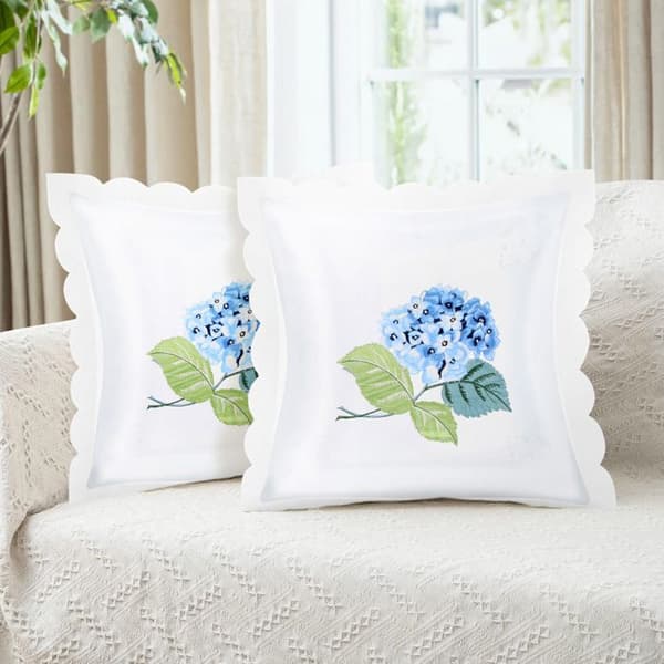Kuddöverdrag 40x40 cm, Broderi Blomma Hortensia - Paket om 2