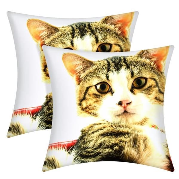 Set av 2 Kuddöverdrag 40x40 cm Mönster Katt Korg Rosa