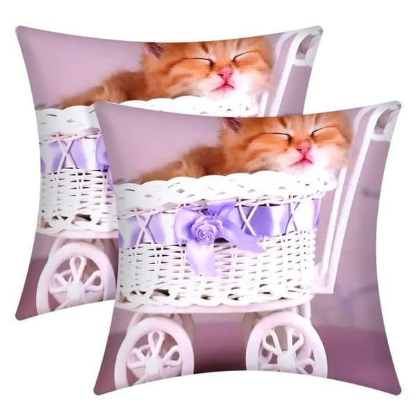 Set med 2 kuddfodral 40x40 cm kattunge mönster korg
