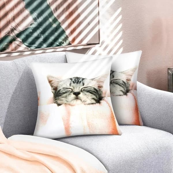 Set med 2 Kuddöverdrag 40x40 cm Kattmönster Filt