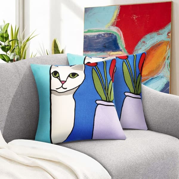 Set med 2 Kuddöverdrag 45x45cm Broderade Art Solaris - vit katt Flerfärgad