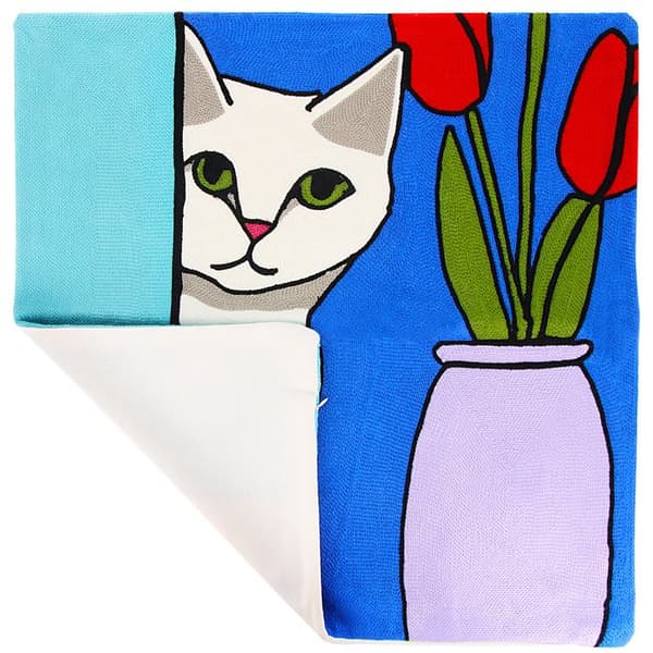 Set med 2 Kuddöverdrag 45x45cm Broderade Art Solaris - vit katt Flerfärgad