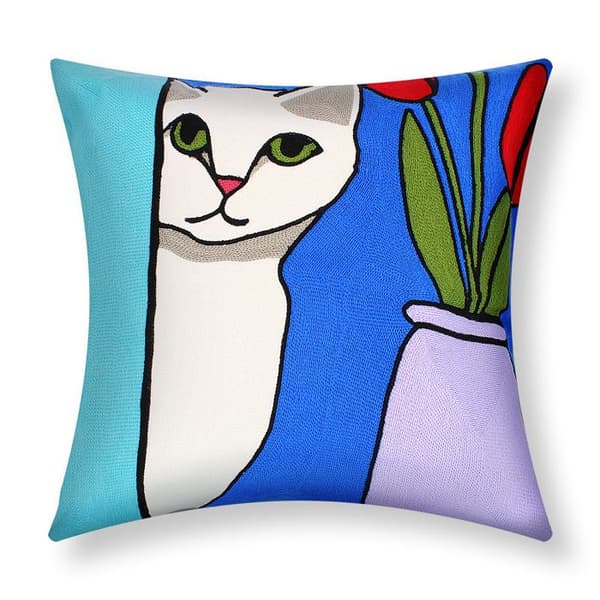 Set med 2 Kuddöverdrag 45x45cm Broderade Art Solaris - vit katt Flerfärgad