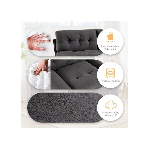 Samtida design: lyxig soffan i molnform i teddyvelour, soffa med stora sittkuddar och kuddar.