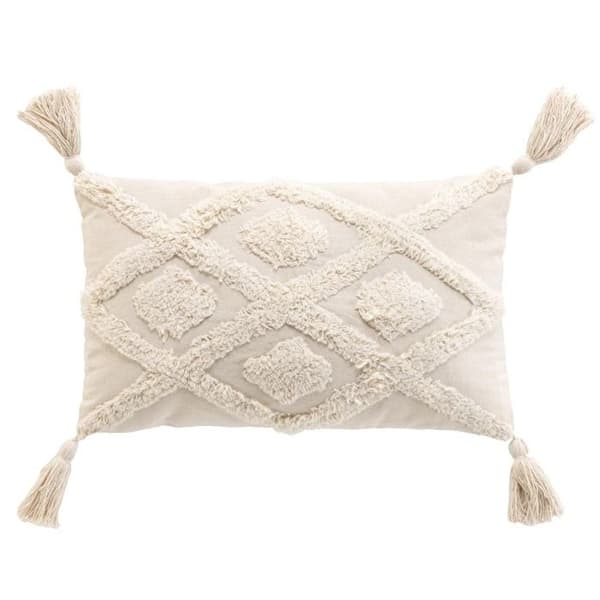 Cushion med avtagbart fodral och pompom 30x50cm Inca - Storlek: 30x50cm - Färg: Ecru