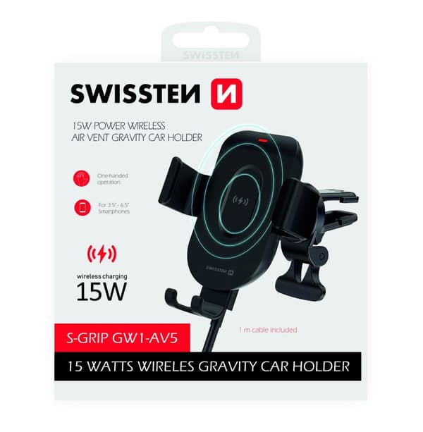 Swissten GW1-AV5 Air Vent Car Holder With 15W Wireless Charging + Micro USB Cable 1m