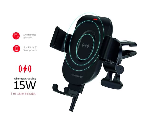 Swissten GW1-AV5 Air Vent Car Holder With 15W Wireless Charging + Micro USB Cable 1m