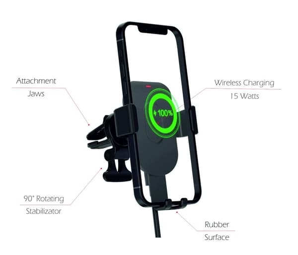 Swissten GW1-AV5 Air Vent Car Holder With 15W Wireless Charging + Micro USB Cable 1m