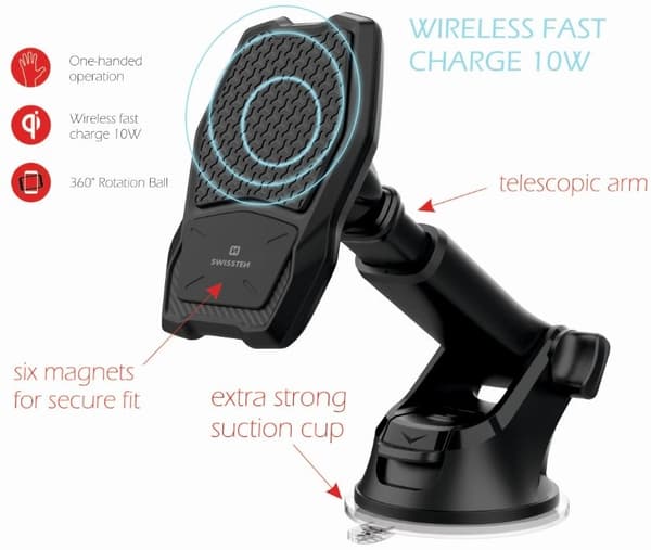 Swissten WM1-HK2 Car Holder With Wireless Charging + Micro USB Cable 1.2m