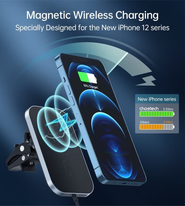 Swissten magnetický držák do ventilace auta s bezdrátovým nabíjením 15w (kompatibilní s magsafe)