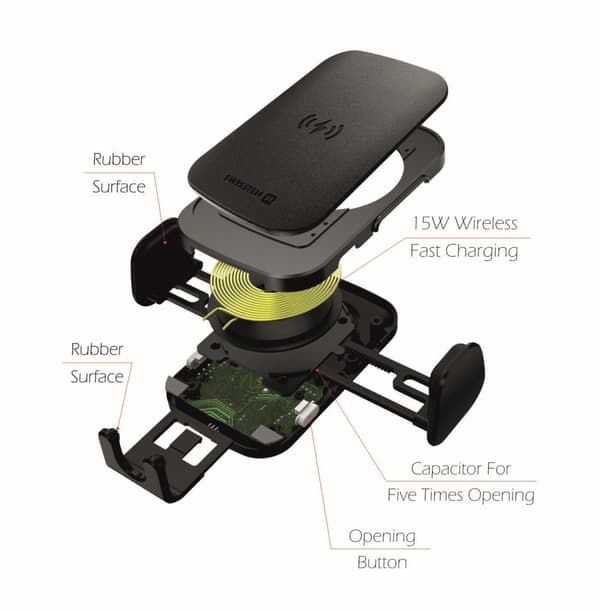 Swissten W2-HK3Car Holder with Wireless Charging 15W  for smartphones