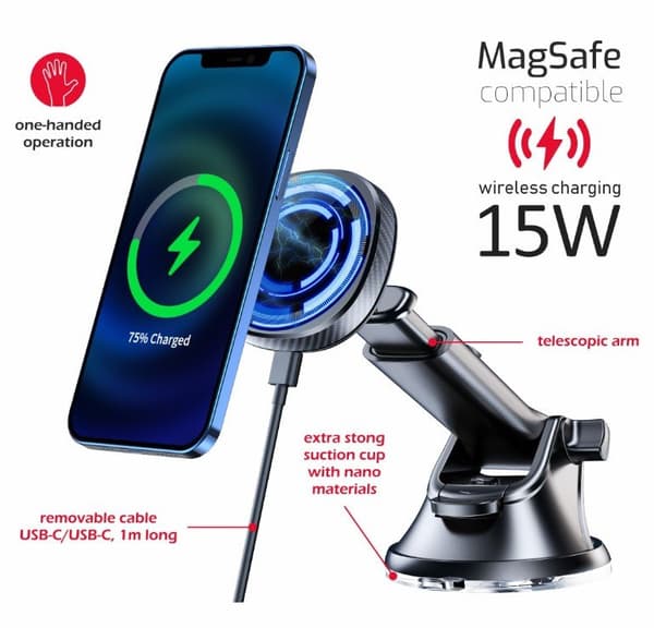 Swissten magnetický držák do auta s bezdrátovým nabíjením 15w dashboard (kompatibilní s magsafe)