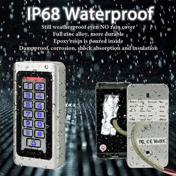 Retecess T-AC03 Digicode Dörrkod Knappsats IP68, vattentät metall åtkomstkontroll PIN RFID 125KHz DC12V för lägenhetsfabrik