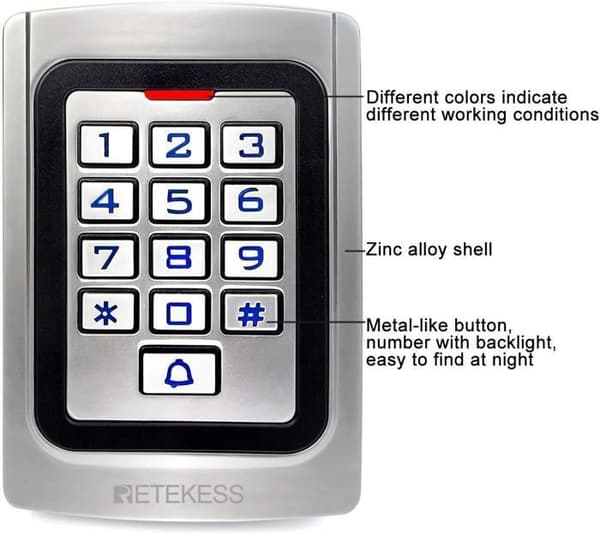 Retekess T-AC04 Digikod Tangentbord i Metall IP68, 125KHz RFID Vattentät Bakgrundsbelyst 26 Antiintrång, för Butik Lägenhet