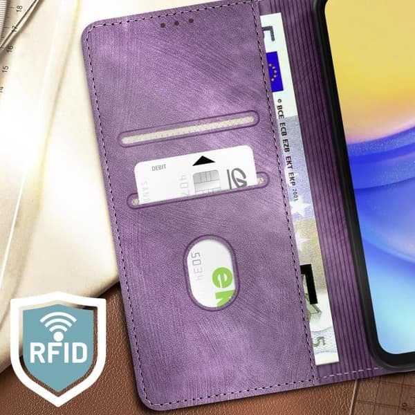 Smartphonefodral - AVIZAR - Samsung Galaxy A15 5G - RFID-skydd - Ljuslila - Flexibel