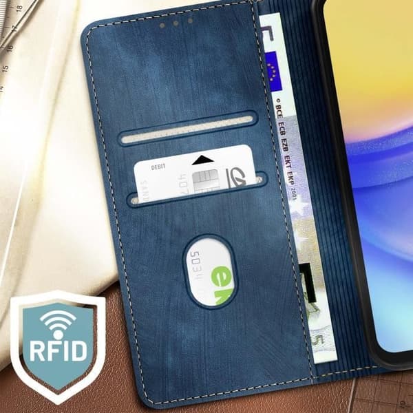 Smartphonefodral - AVIZAR - Samsung Galaxy A15 5G - RFID-skydd - Mörkblå - Flexibel