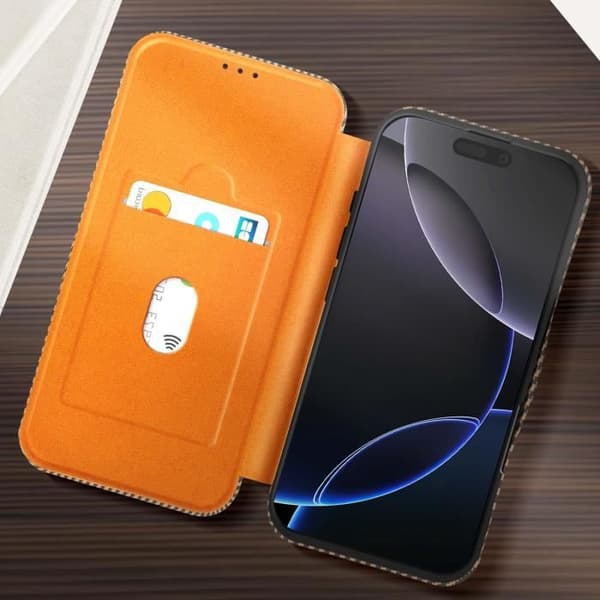 Ärende för iPhone 16 Pro Max Kolfiber Videostöd och Anti-RFID Brun