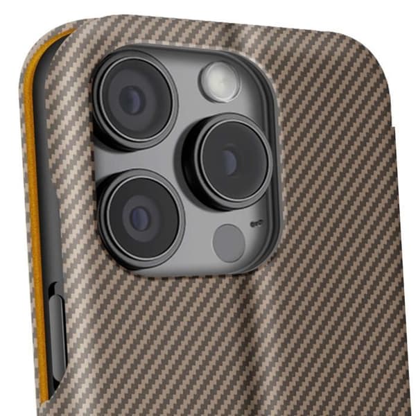Ärende för iPhone 16 Pro Max Kolfiber Videostöd och Anti-RFID Brun