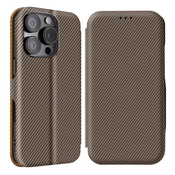 Ärende för iPhone 16 Pro Max Kolfiber Videostöd och Anti-RFID Brun