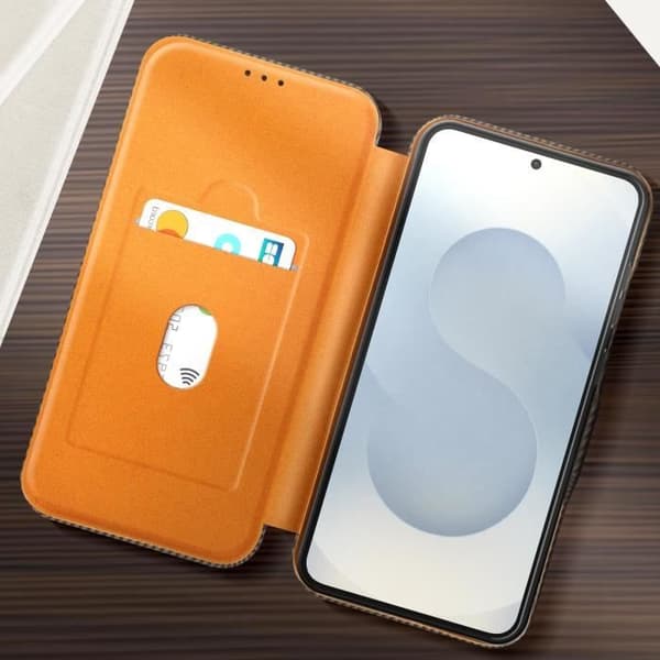 Etui för Samsung S25 Plus Kolfiber Video Stöd och Anti-RFID Brunt
