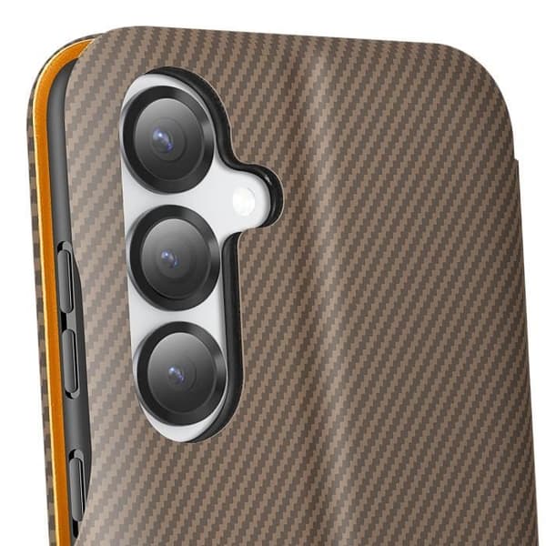 Etui för Samsung S25 Plus Kolfiber Video Stöd och Anti-RFID Brunt