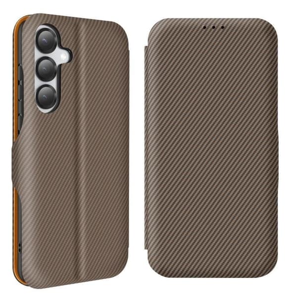 Etui för Samsung S25 Plus Kolfiber Video Stöd och Anti-RFID Brunt