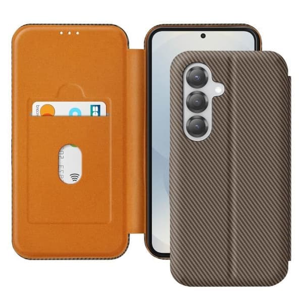 Etui för Samsung S25 Plus Kolfiber Video Stöd och Anti-RFID Brunt