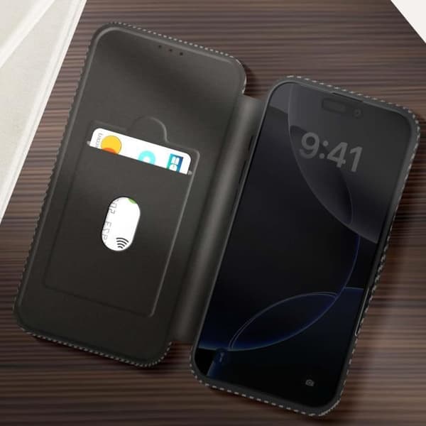 iPhone 16 Pro Max Etui Kolfiber Video Stöd och Anti-RFID Svart