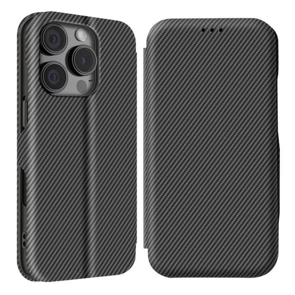 iPhone 16 Pro Max Etui Kolfiber Video Stöd och Anti-RFID Svart